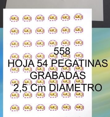 Hoja 54 pegatinas grabadas 2,5 cm redondas